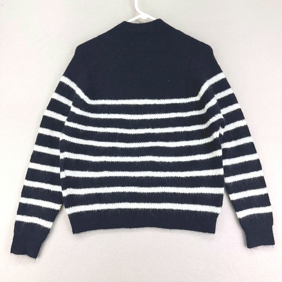 Sezane Sweater Trudy Jumper Womens S Navy Blue White Moahir‎ Wool Blend Luxury - Picture 5 of 9